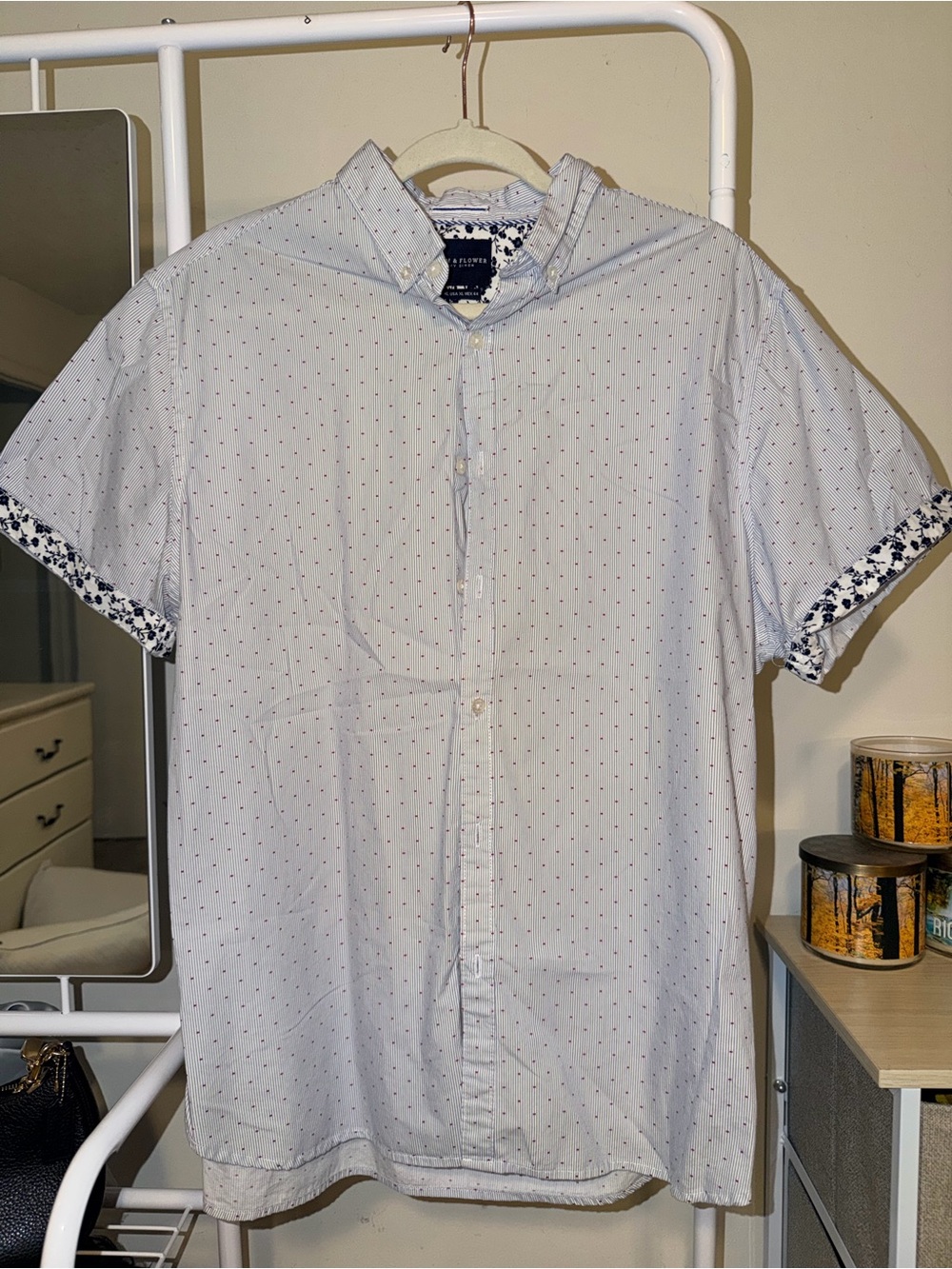 Denim & Flower Light Blue Short-Sleeve Button-Down Shirt with Micro Dot